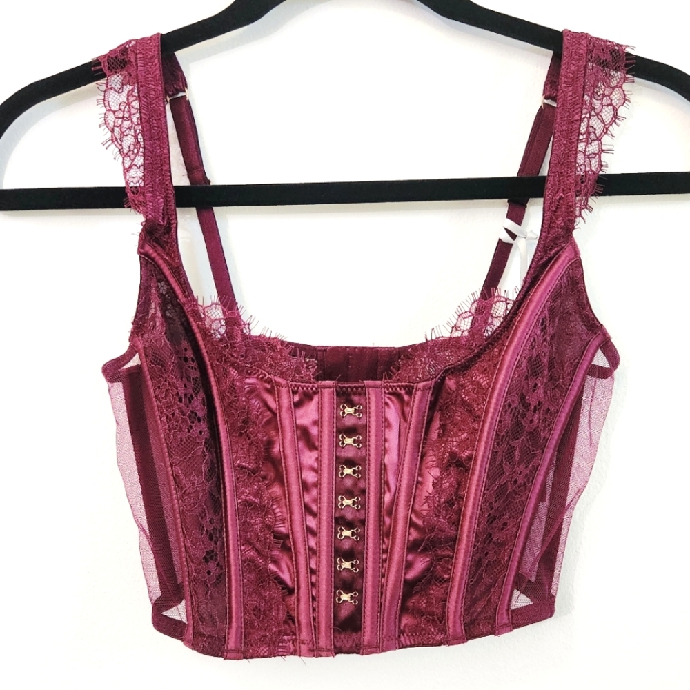 Victoria's Secret Dream Angels Cranberry Red Eyelash Lace Bustier Top